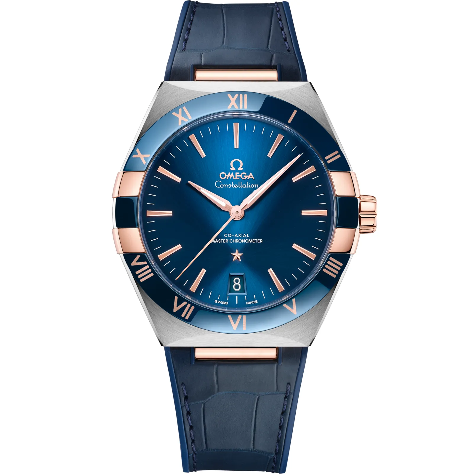 Omega Constellation Master Chronometer 41 131.23.41.21, reference 131.23.41.21.03.001, blue dial, stainless steel and rose gold case