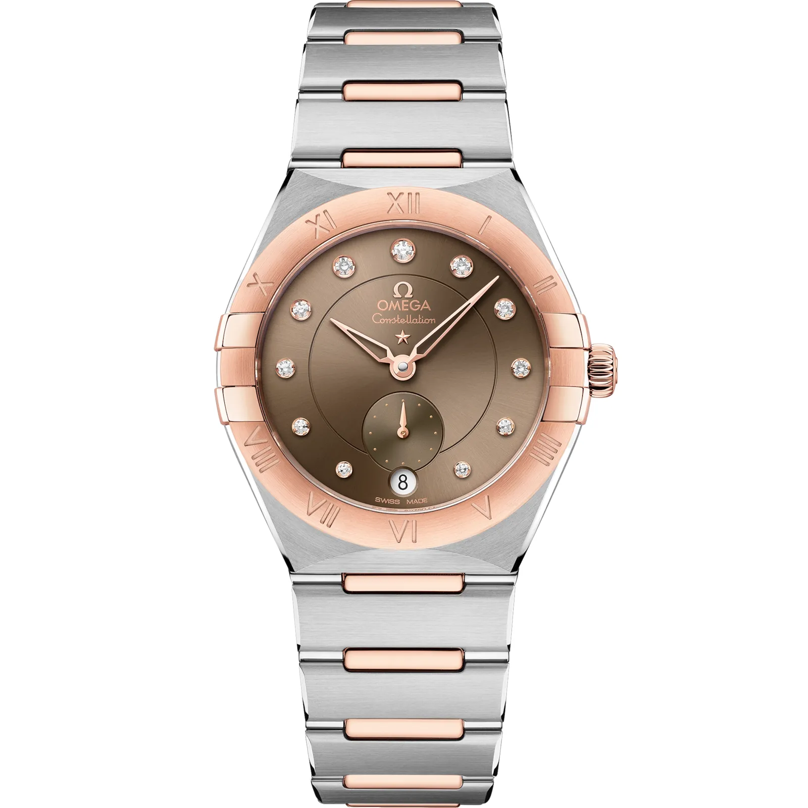 Omega Constellation Master Chronometer Small Seconds 34 131.20.34.20, reference 131.20.34.20.63.001, brown dial, stainless steel and rose gold case