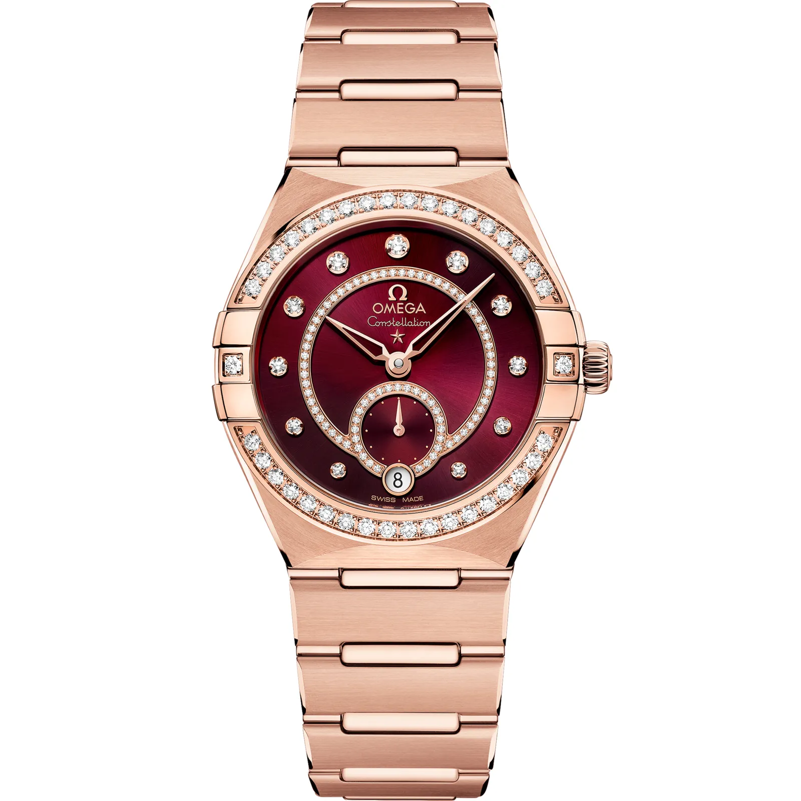 Omega Constellation Master Chronometer Small Seconds 34 131.55.34.20, reference 131.55.34.20.61.001, red dial, rose gold case