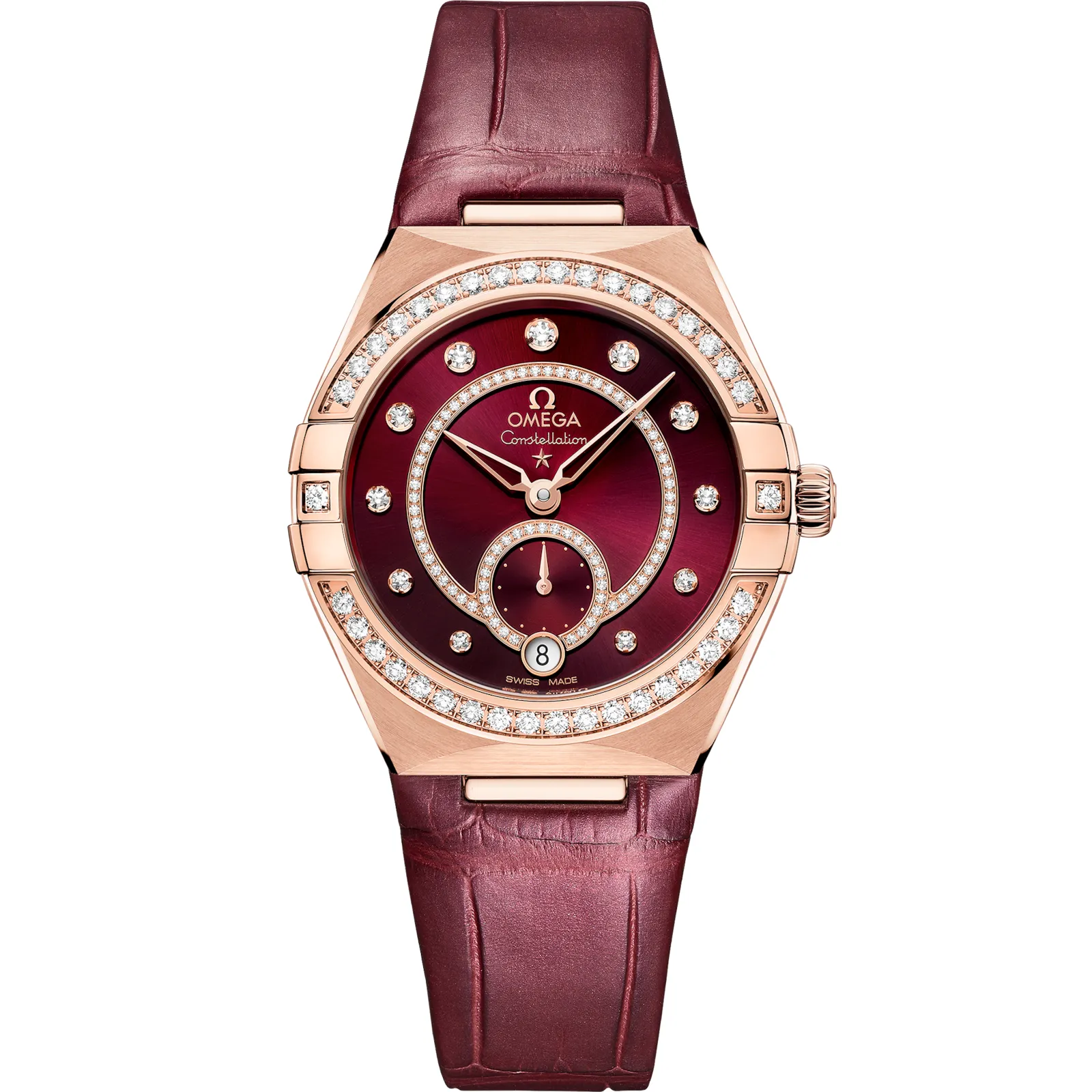 Omega Constellation Master Chronometer Small Seconds 34 131.58.34.20, reference 131.58.34.20.61.001, red dial, rose gold case