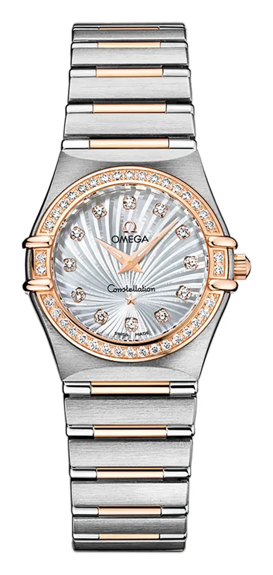 Omega Constellation Quartz 25.5 111.25.26.60, reference 111.25.26.60.55.001, white dial, stainless steel and rose gold case