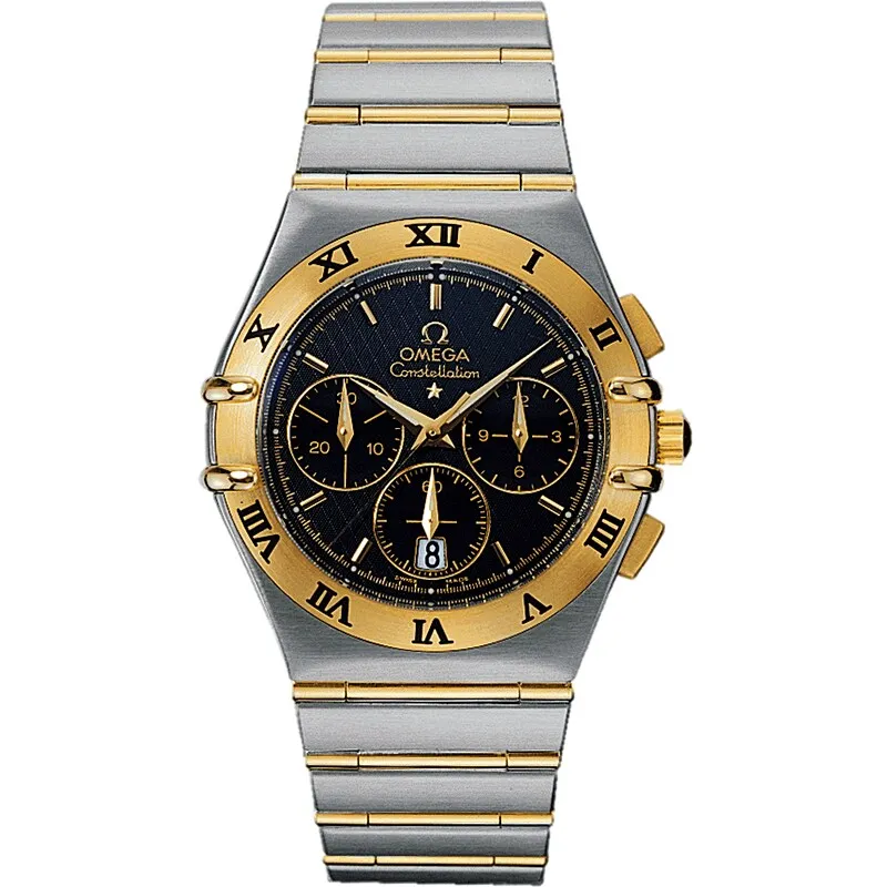 Omega Constellation Quartz 39 Chronograph 1242.50.00, reference 1242.50.00, black dial, stainless steel and yellow gold case