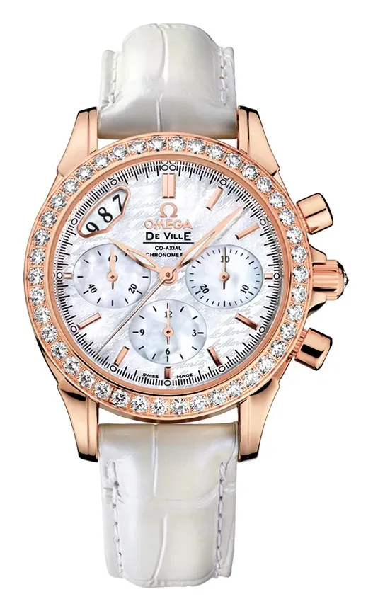Omega De Ville Co-Axial 35 Chronograph Red, reference 422.58.35.50.05.001, white dial, rose gold case