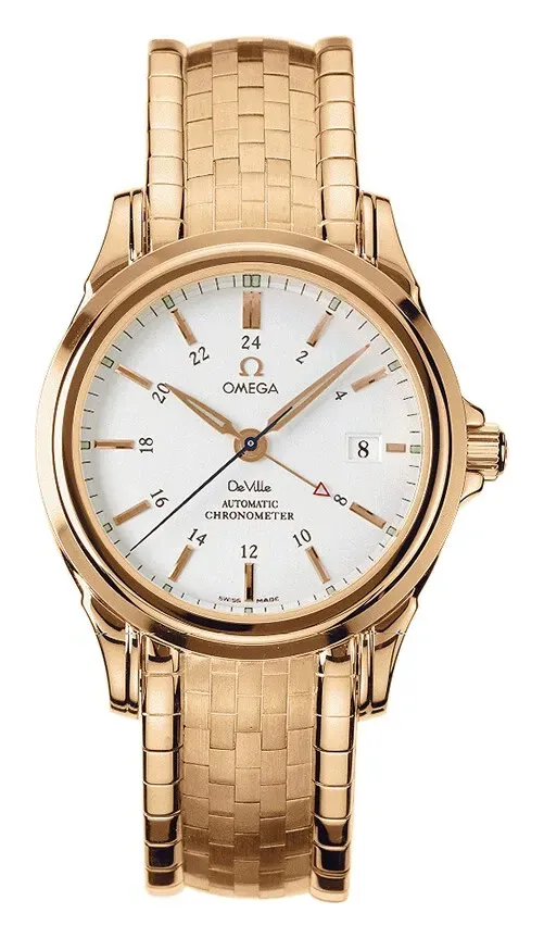 Omega De Ville Co-Axial 38.7 GMT 4133.30.00, reference 4133.30.00, silver dial, yellow gold case