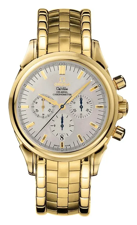 Omega De Ville Co-Axial 41 Chronograph 4141.30.00, reference 4141.30.00, silver dial, yellow gold case