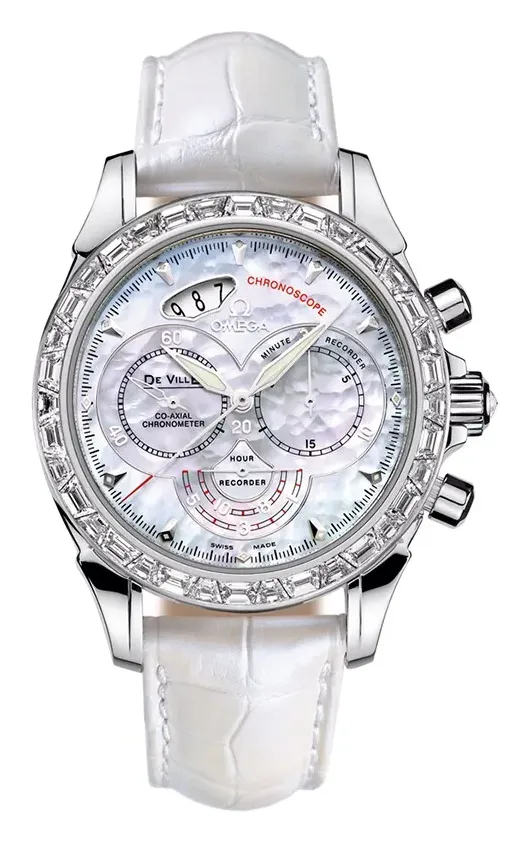 Omega De Ville Co-Axial 41 Chronoscope Palladium Baguette, reference 422.98.41.50.05.001, white dial, palladium case