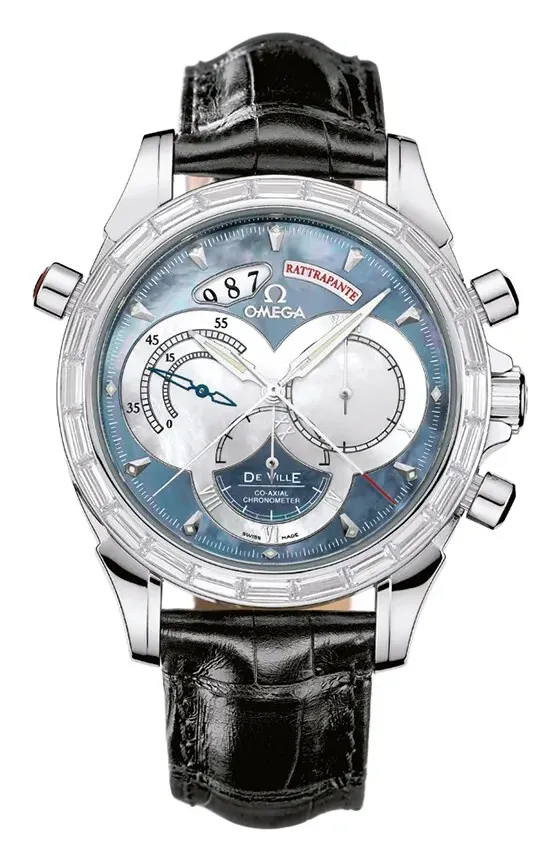 Omega De Ville Co-Axial 41 Chronoscope Rattrapante Platinum Baguette, reference 4642.72.31, blue dial, platinum case