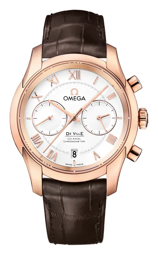 Omega De Ville Co-Axial 42 Chronograph 431.53.42.51, reference 431.53.42.51.02.001, silver dial, rose gold case