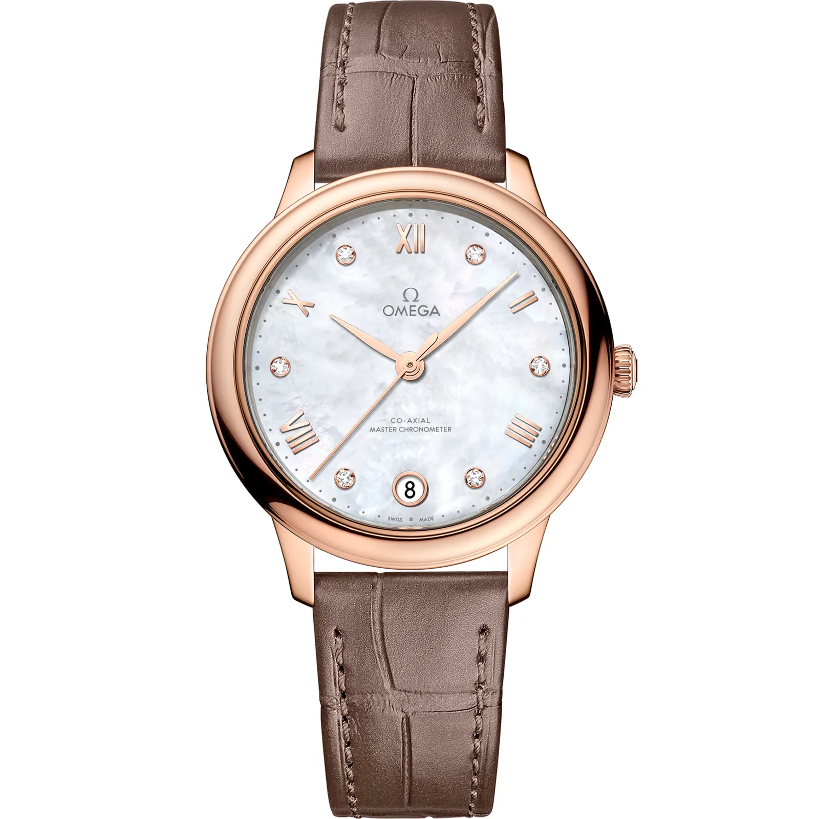 Omega De Ville Master Chronometer 34 434.53.34.20, reference 434.53.34.20.55.001, white dial, rose gold case