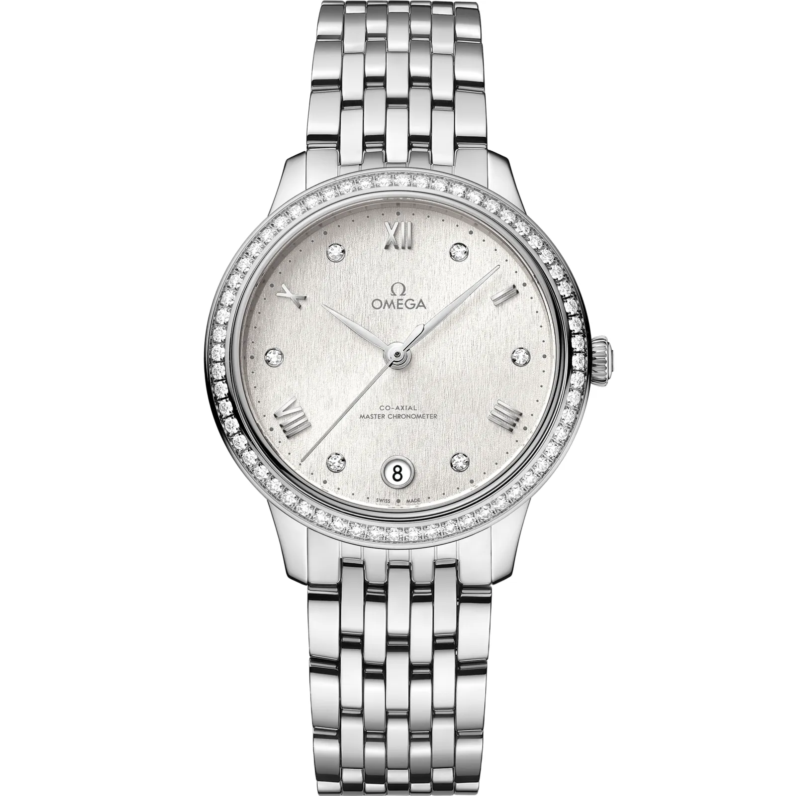 Omega De Ville Master Chronometer 34 Stainless 434.15.34.20, reference 434.15.34.20.52.001, silver dial, stainless steel case