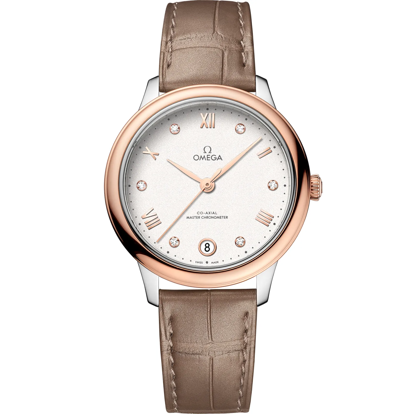 Omega De Ville Master Chronometer 34 Stainless 434.23.34.20, reference 434.23.34.20.52.001, silver dial, stainless steel and rose gold case