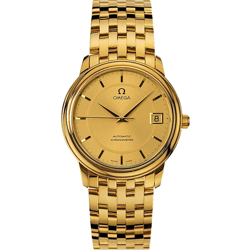 Omega De Ville Prestige Automatic 34.7 4100.11.00, reference 4100.11.00, yellow dial, yellow gold case