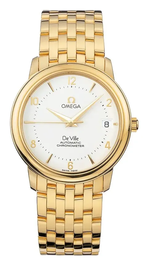 Omega De Ville Prestige Automatic 34.7 4100.30.00, reference 4100.30.00, white dial, yellow gold case