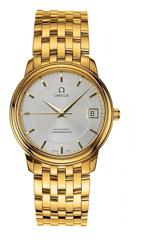 Omega De Ville Prestige Automatic 34.7 4100.31.00, reference 4100.31.00, silver dial, yellow gold case