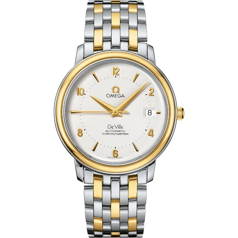 Omega De Ville Prestige Automatic 36.5 4312.21.00, reference 4312.21.00, white dial, stainless steel and yellow gold case
