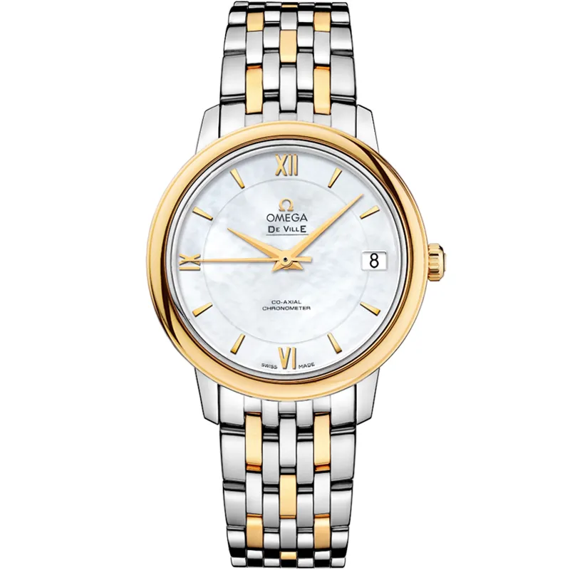 Omega De Ville Prestige Co-Axial 32.7 424.20.33.20, reference 424.20.33.20.05.001, white dial, stainless steel and yellow gold case