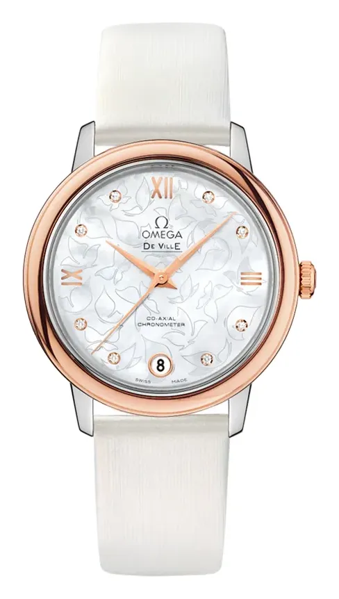 Omega De Ville Prestige Co-Axial 32.7 424.22.33.20, reference 424.22.33.20.55.001, white dial, stainless steel and rose gold case