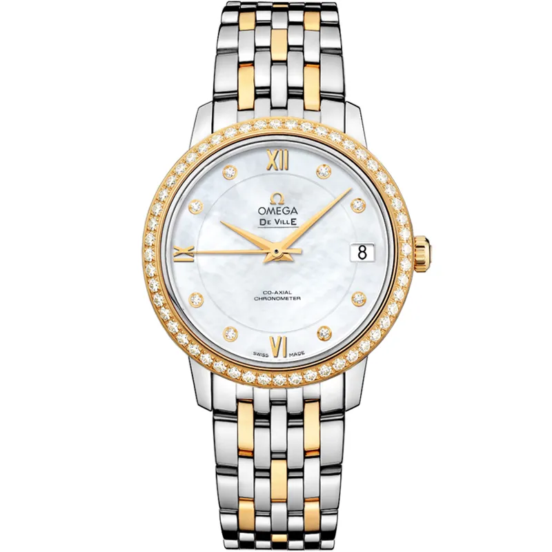 Omega De Ville Prestige Co-Axial 32.7 424.25.33.20, reference 424.25.33.20.55.001, white dial, stainless steel and yellow gold case