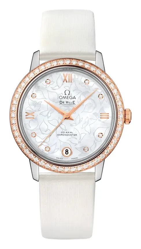Omega De Ville Prestige Co-Axial 32.7 424.27.33.20, reference 424.27.33.20.55.001, white dial, stainless steel and rose gold case