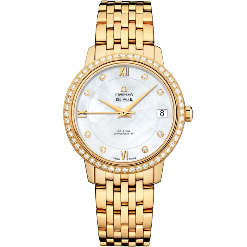 Omega De Ville Prestige Co-Axial 32.7 424.55.33.20, reference 424.55.33.20.55.001, white dial, yellow gold case