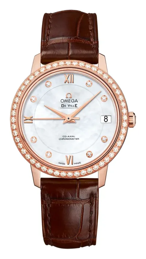 Omega De Ville Prestige Co-Axial 32.7 424.58.33.20, reference 424.58.33.20.55.001, white dial, rose gold case