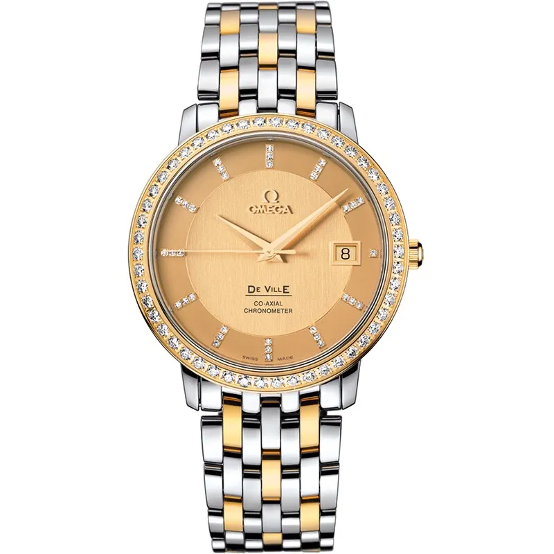Omega De Ville Prestige Co-Axial 36.5 413.25.37.20, reference 413.25.37.20.58.001, yellow dial, stainless steel and yellow gold case