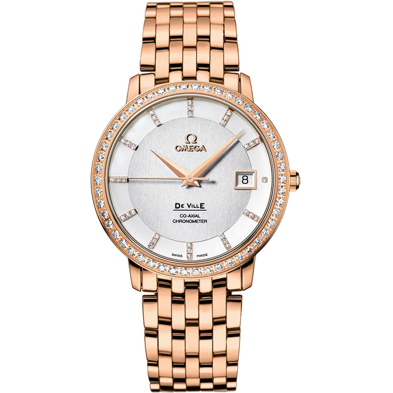 Omega De Ville Prestige Co-Axial 36.5 413.55.37.20, reference 413.55.37.20.52.001, silver dial, rose gold case