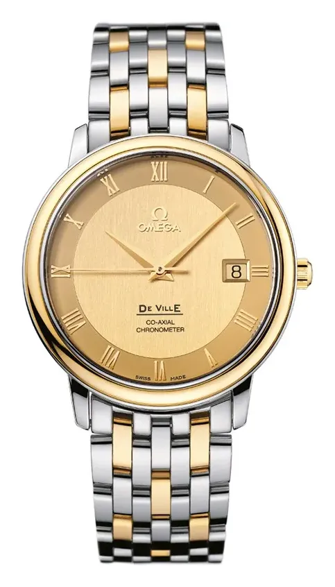 Omega De Ville Prestige Co-Axial 36.5 4374.11.00, reference 4374.11.00, yellow dial, stainless steel and yellow gold case