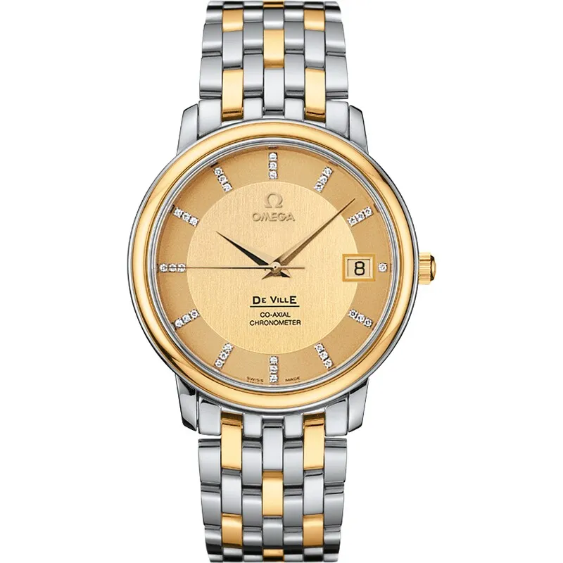 Omega De Ville Prestige Co-Axial 36.5 4374.15.00, reference 4374.15.00, yellow dial, stainless steel and yellow gold case