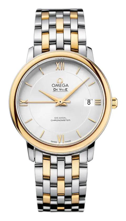 Omega De Ville Prestige Co-Axial 36.8 424.20.37.20, reference 424.20.37.20.02.001, silver dial, stainless steel and yellow gold case