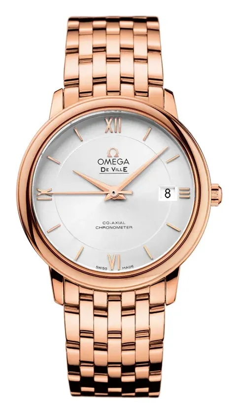 Omega De Ville Prestige Co-Axial 36.8 424.50.37.20, reference 424.50.37.20.02.001, silver dial, rose gold case