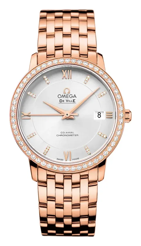 Omega De Ville Prestige Co-Axial 36.8 424.55.37.20, reference 424.55.37.20.52.001, silver dial, rose gold case
