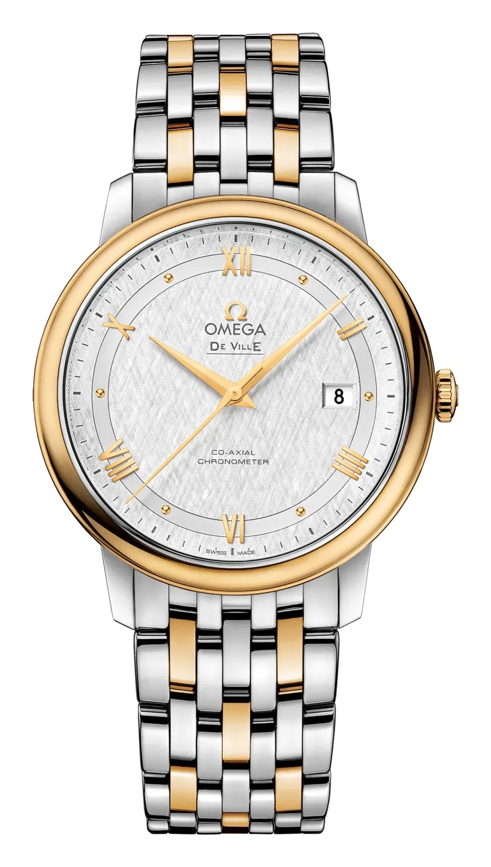Omega De Ville Prestige Co-Axial 39.5 424.20.40.20, reference 424.20.40.20.02.001, silver dial, stainless steel and yellow gold case