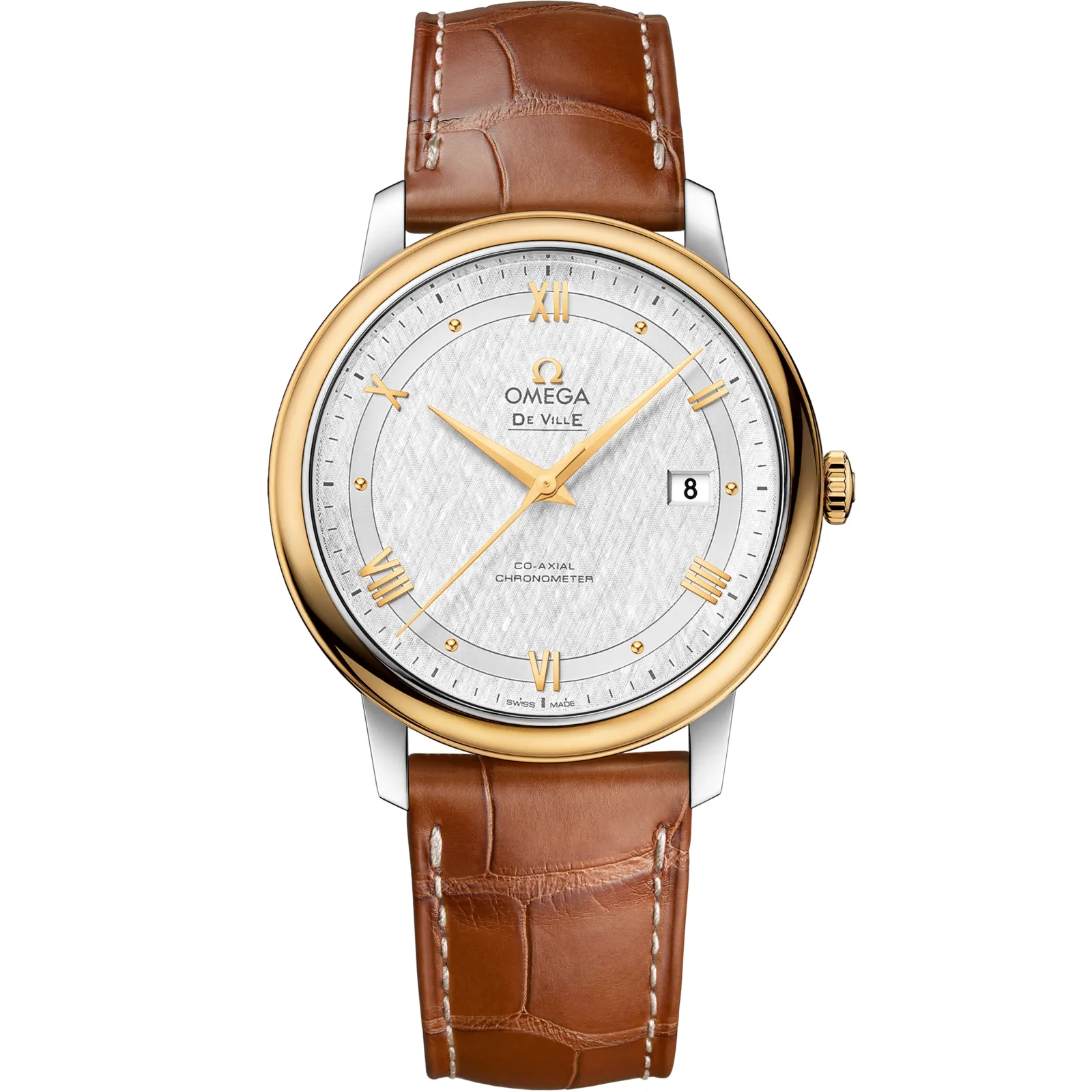 Omega De Ville Prestige Co-Axial 39.5 424.23.40.20, reference 424.23.40.20.02.001, silver dial, stainless steel and yellow gold case