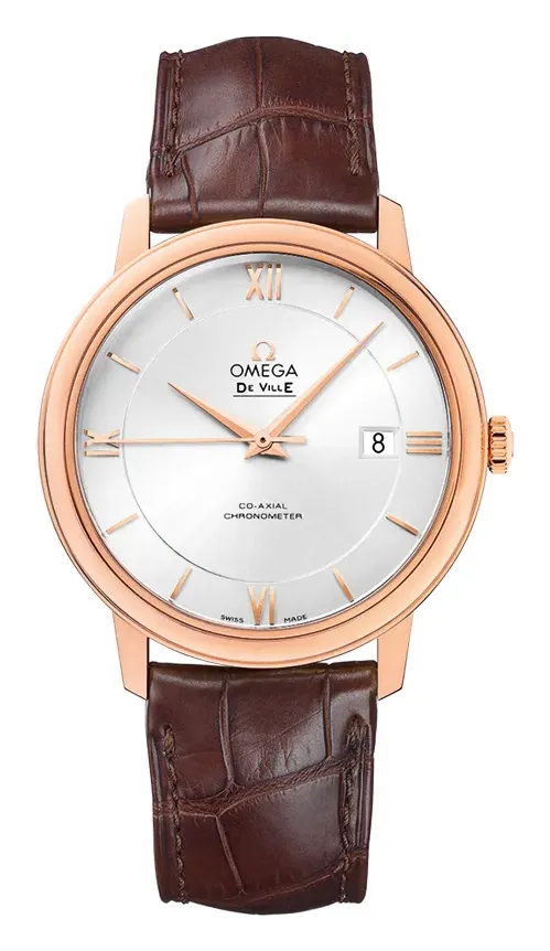 Omega De Ville Prestige Co-Axial 39.5 424.53.40.20, reference 424.53.40.20.02.001, silver dial, rose gold case