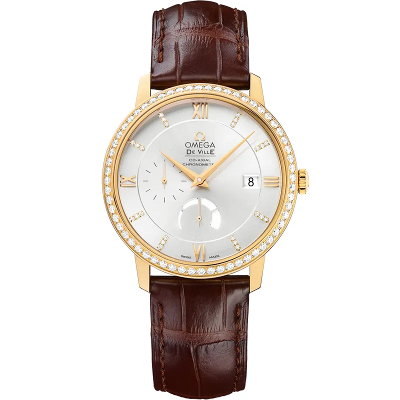 Omega De Ville Prestige Co-Axial 39.5 Power Reserve 424.58.40.21, reference 424.58.40.21.52.001, silver dial, yellow gold case