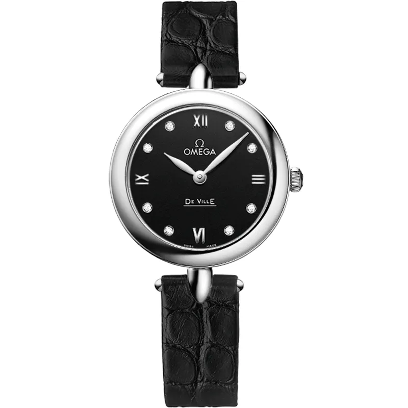 Omega De Ville Prestige Dewdrop Quartz 27.4 424.13.27.60, reference 424.13.27.60.51.001, black dial, stainless steel case
