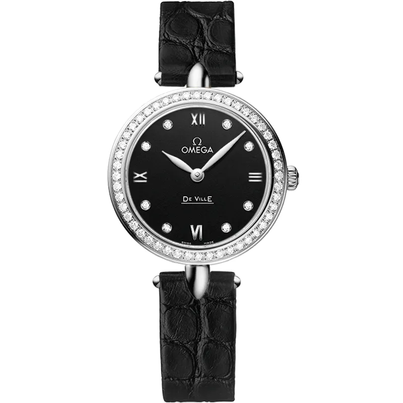 Omega De Ville Prestige Dewdrop Quartz 27.4 424.18.27.60, reference 424.18.27.60.51.001, black dial, stainless steel case