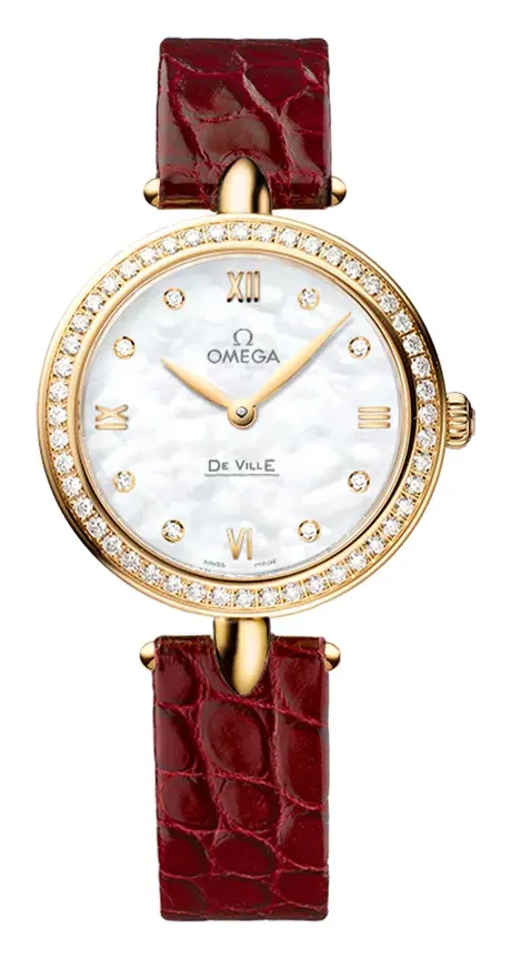 Omega De Ville Prestige Dewdrop Quartz 27.4 424.58.27.60, reference 424.58.27.60.55.001, white dial, yellow gold case