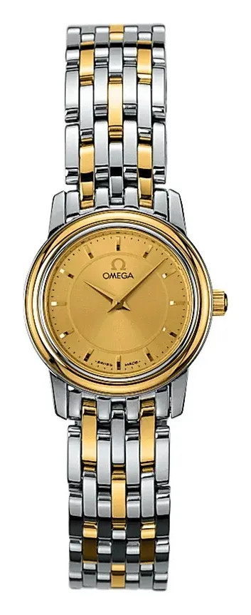Omega De Ville Prestige Quartz 22 4370.11.00, reference 4370.11.00, yellow dial, stainless steel and yellow gold case