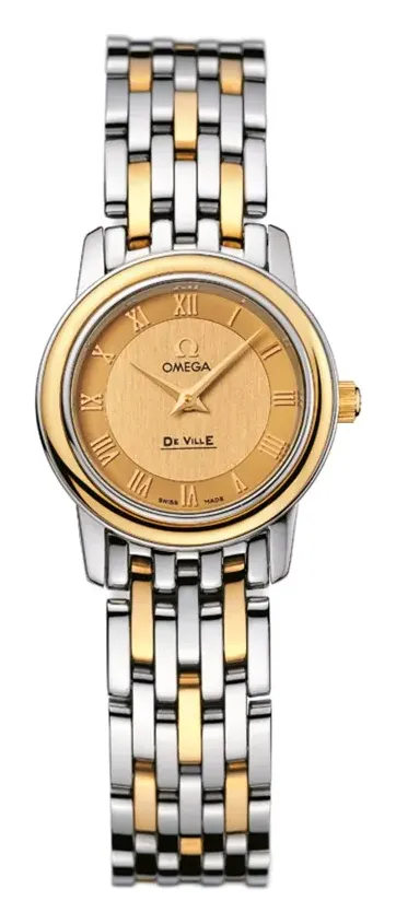 Omega De Ville Prestige Quartz 22 4370.12.00, reference 4370.12.00, yellow dial, stainless steel and yellow gold case