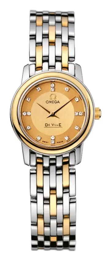 Omega De Ville Prestige Quartz 22 4370.16.00, reference 4370.16.00, yellow dial, stainless steel and yellow gold case