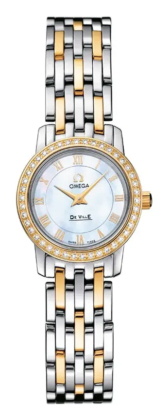 Omega De Ville Prestige Quartz 22 4375.71.00, reference 4375.71.00, white dial, stainless steel and yellow gold case