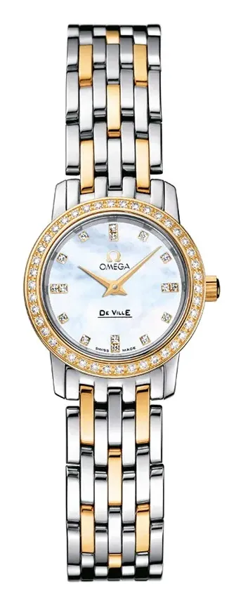 Omega De Ville Prestige Quartz 22 4375.75.00, reference 4375.75.00, white dial, stainless steel and yellow gold case