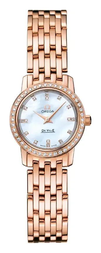 Omega De Ville Prestige Quartz 22 Red, reference 4135.75.00, white dial, rose gold case