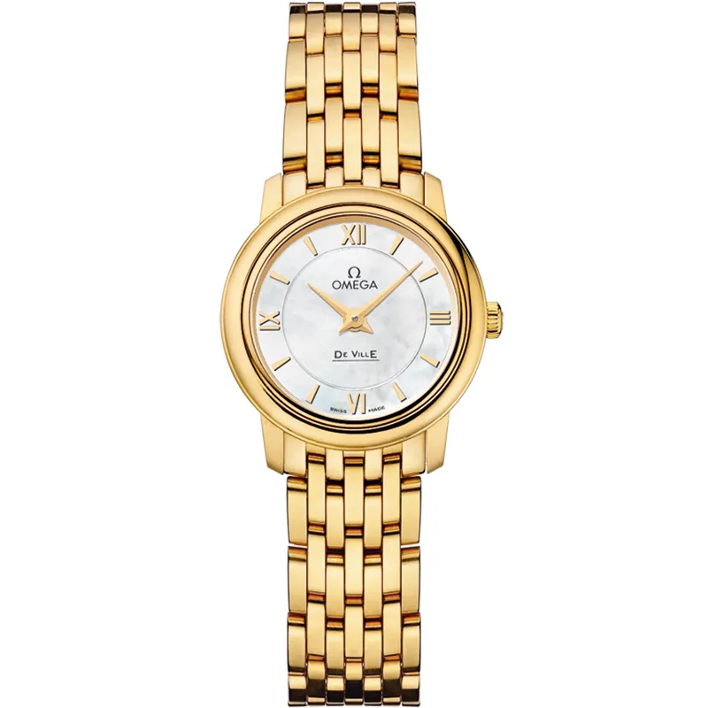 Omega De Ville Prestige Quartz 24.4 424.50.24.60, reference 424.50.24.60.05.001, white dial, yellow gold case