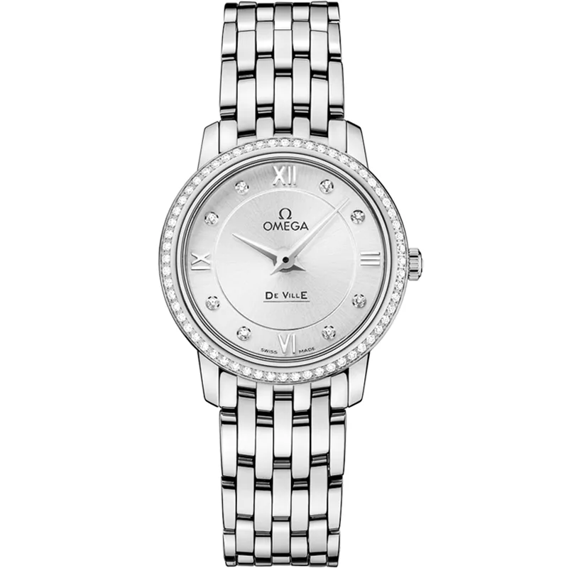 Omega De Ville Prestige Quartz 27.4 424.15.27.60, reference 424.15.27.60.52.001, silver dial, stainless steel case