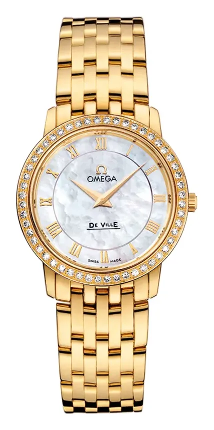 Omega De Ville Prestige Quartz 27 413.55.27.60, reference 413.55.27.60.05.001, white dial, yellow gold case