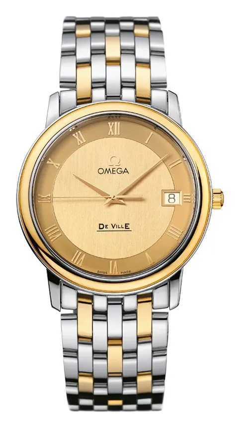 Omega De Ville Prestige Quartz 34.4 4310.12.00, reference 4310.12.00, yellow dial, stainless steel and yellow gold case