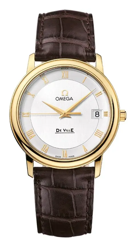 Omega De Ville Prestige Quartz 34.4 4610.32.02, reference 4610.32.02, silver dial, yellow gold case